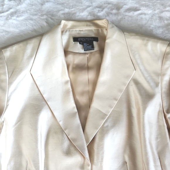 ETCETERA, Womens, Sz. 12, Golden, Metallic, Silk, Pleated, Blazer, Jacket, Coat - Picture 3 of 9